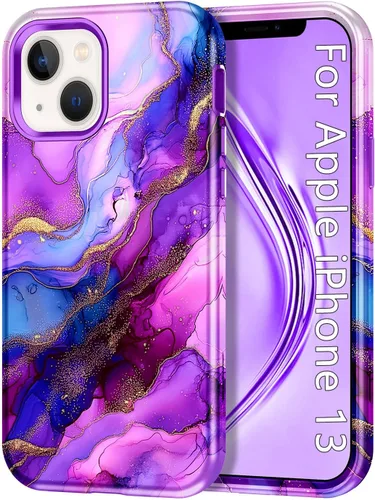 Miniatura 10 de CASEFIV Compatible con funda para iPhone 13, patrón de mármol 3 en 1, resistente a golpes y caídas, cuerpo completo, policarbonato duro y silicona