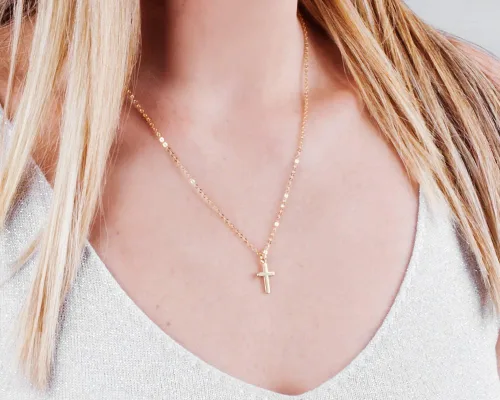 Miniatura 2 de Collar de cruz de oro para mujer, collares con colgante de cruz minimalista, longitud de 16 a 18 pulgadas, joyería cristiana hecha a mano, regalo