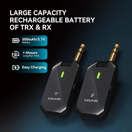 Miniatura 4 de NUX C-5RC Sistema inalámbrico para guitarra de 5.8GHz para guitarra con pastilla activa o pasiva, funda de carga incluida, transmisor y receptor