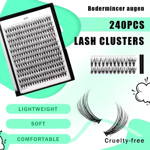 Miniatura 3 de Bodermincer - Bandeja grande de 240 pestañas de rizo D de 0.3 a 0.8 pulgadas (8 a 20 mm) para elegir, pestañas postizas individual para maquillaje