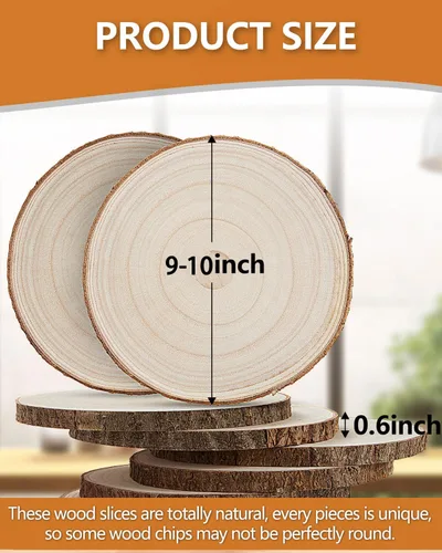 Miniatura 3 de Juego de (10) rebanadas de madera de 9 a 10 pulgadas, centros de mesa de madera para mesas, rebanadas de madera para centros de mesa, rondas