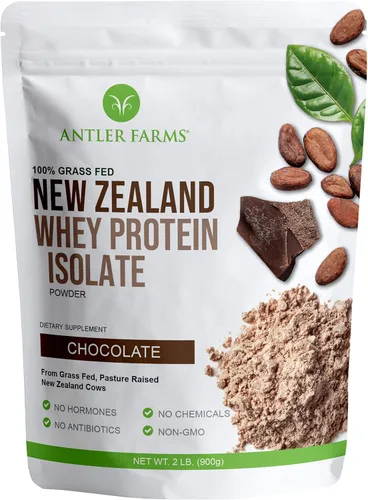 Antler Farms - 100% aislado de proteína de suero de Nueva Zelanda alimentado con pasto, sabor a chocolate, 2 libras - Puro y limpio, 4 ingredientes,