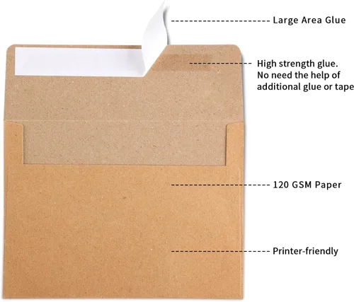 Miniatura 2 de Granhoolm Paquete de 50 sobres – 5 x 7 pulgadas para invitaciones y tarjetas de felicitación – Despegar y prensar, ideal para bodas (Kraft)