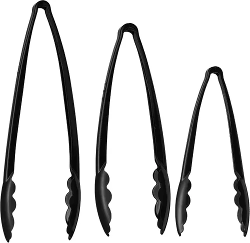 Miniatura 5 de Plasticpro Juego Combinado de Pinzas para Servir Negras Reutilizables de Servicio Pesado - 4 Piezas (7.5'', 9'', 12'') para Cocina, Barbacoa