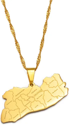 YUANYIRAN Mapa de El Salvador Colgante Collares - Collar de cadena étnica africana delgada, color dorado, bandera de mapas patrióticos, joyería Hip