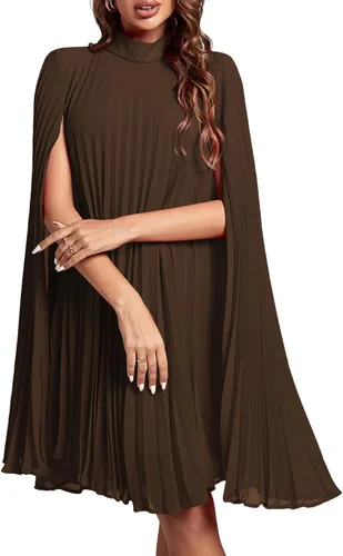 Miniatura 12 de Rooscier Vestido midi de fiesta plisado con cuello alto falso y espalda abierta para mujer