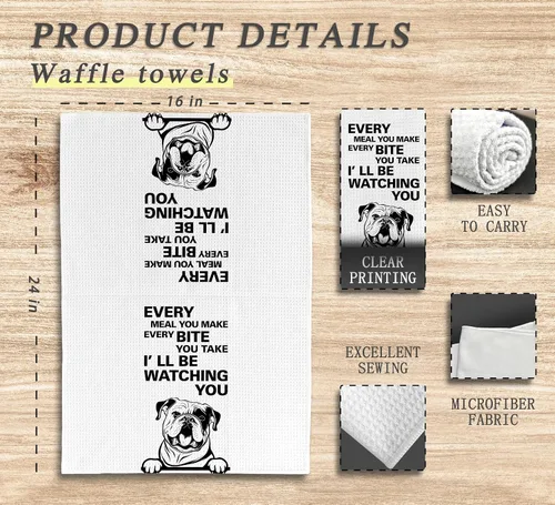 Miniatura 6 de Cada comida que haces cada bocado que tomas toallas de cocina, toallas de té divertidas, decoración de bulldog inglés, toallas de cocina decorativas
