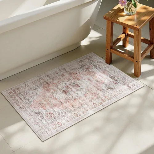 Miniatura 44 de Uphome Tapete de baño color naranja, estilo bohemio y envejecido, tapete de baño pequeño de terciopelo súper acogedor, antideslizante, lavable a