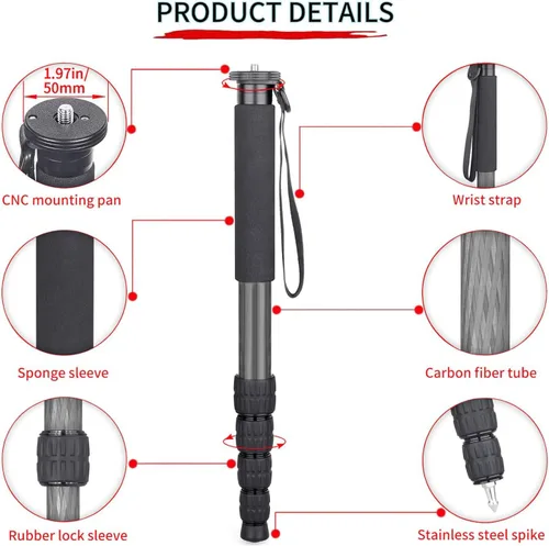 Miniatura 4 de Monopod/Unipod profesional de 72" (cabezal opcional dual) para Sony SAL-1680Z 0.630-3.150 in f/3.5-4.5 Carl Zeiss Vario-Sonnar T DT