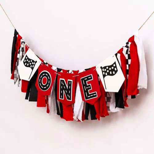 Miniatura 7 de Cartel para silla alta de Racing Car One, decoración de fiesta de primer cumpleaños para bebé, decoración rápida de fiesta de cumpleaños rojo