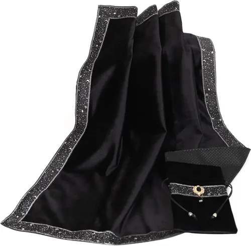Miniatura 8 de Bolsa de cartas de tarot, mantel de adivinación, encaje de río estrella, parte inferior de partículas de terciopelo grueso con bolsa de tarot (negro)