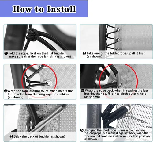 Miniatura 6 de Ostlttyn Tela de repuesto para silla Zero Gravity con kit de cuerda elástica, paño de reparación de 19 pulgadas de ancho con cable de repuesto