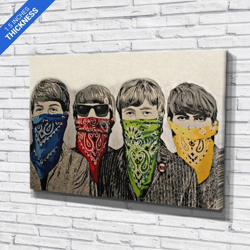 Miniatura 3 de Banksy Beatles Bandanas Street Graffiti Lienzo Arte de Pared Decoración del Hogar (60 x 40 pulgadas Galería Envuelta)