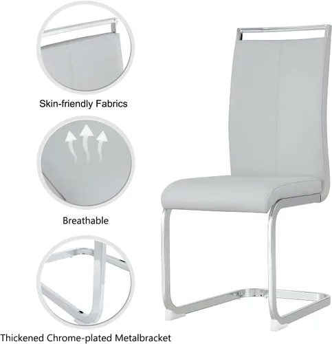 Miniatura 5 de gopop Juego de sillas de comedor, sillas modernas de metal con asiento acolchado de piel sintética, respaldo alto y patas cromadas resistentes, claro