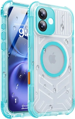 Miniatura 30 de Funda impermeable para iPhone 15 con Magsafe, protector de pantalla, cordón, IP68 militar de cuerpo completo a prueba de golpes, para deportes
