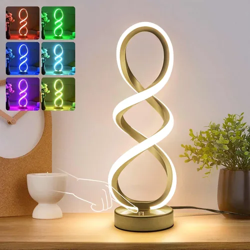Miniatura 10 de Lámpara de mesa LED en espiral RGB, lámpara de noche creativa regulable, luz moderna que cambia de color para dormitorio, sala