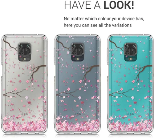Miniatura 4 de kwmobile Funda transparente compatible con Xiaomi Redmi Note 9S / 9 Pro / 9 Pro Max - Funda de teléfono de TPU suave - Flores de cerezo rosa/marrón