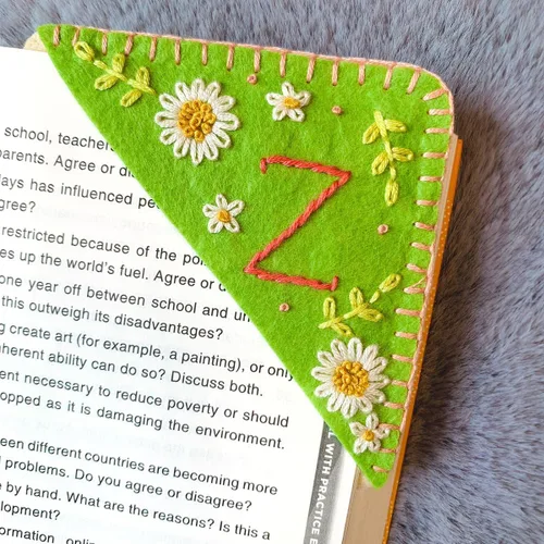 Miniatura 12 de Marcapáginas de esquina bordadas a mano personalizadas, Marcadores para mujeres, Marcador personalizado para los amantes de los libros, lindo Verde