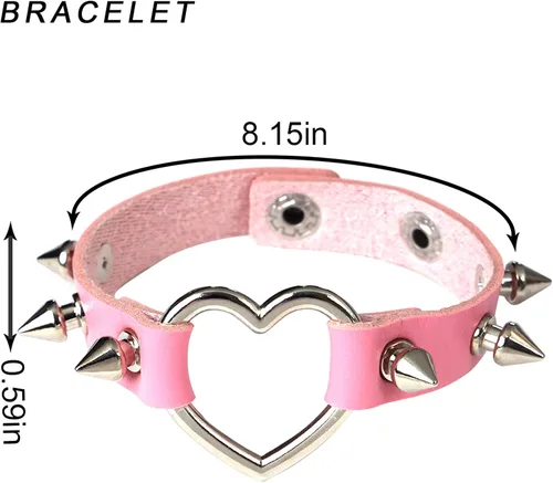 Miniatura 3 de Manfnee Pulsera de cuero con tachuelas de espiga gargantilla punk gótico metal remache brazalete negro pulsera