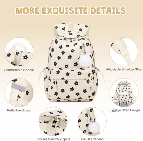 Miniatura 7 de Mochila 20, Beige flor, Grande, Mochila