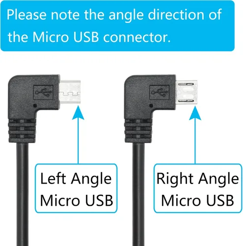Miniatura 3 de Cable de alimentación micro USB de 90 grados para cámara de tablero de 11 pies, cable de carga USB en ángulo izquierdo, solo alimentación,