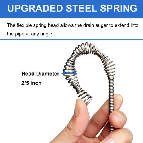 Miniatura 6 de Sinfín de drenaje, removedor de obstrucciones con adaptador de taladro, 25 pies flexible de plomería de serpiente de uso manual o alimentado