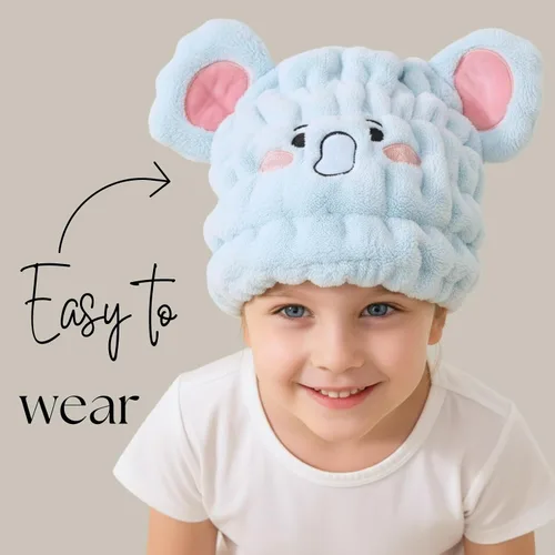 Miniatura 2 de Toalla de microfibra para el pelo para niños, gorro seco de elefante azul, absorbe agua, absorbente y rápido, toalla de secado rápido para niñas