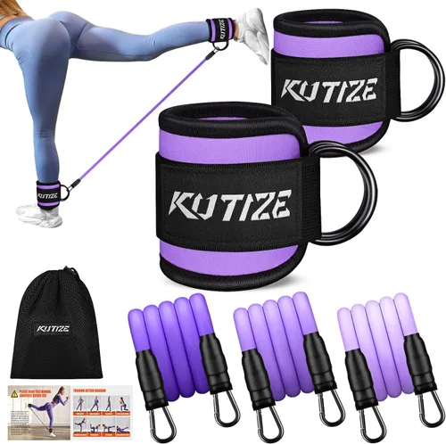 Miniatura 8 de KUTIZE - Bandas de resistencia de tobillo con puños para mujeres y hombres - Equipo de entrenamiento ajustable de 3 niveles para piernas y glúteos
