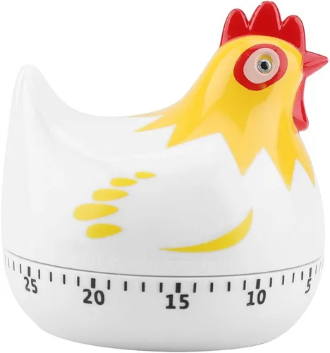 Lindo temporizador de cocina en forma de pollo, temporizador mecánico de cuenta regresiva de 60 minutos para cocinar y hornear (blanco)