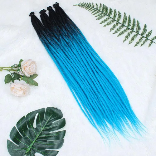 Miniatura 2 de Kraler Extensiones de Rastas Azules, Extensiones de Rastas Sintéticas de Ganchillo de 22", 100% Hechas a Mano, Rastas de Una Sola Punta, Delgadas
