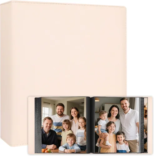 Álbum de fotos 8x10 de 168 bolsillos con capacidad para 168 fotos, cubierta de piel de gran capacidad para fotos familiares de 8 x 10, álbum de Beige