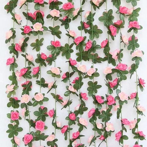 Miniatura 9 de Flores de rosas falsas, paquete de 2 flores artificiales de 8.2 pies, guirnalda de flores colgantes para habitación, hogar, hotel, oficina, boda