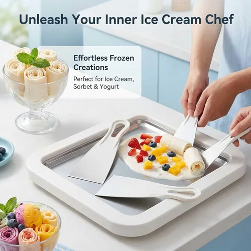 Miniatura 4 de Kit de máquina de helado enrollado, bandeja de rollo de helado con 2 raspadores, no requiere electricidad, placa de congelación de acero inoxidable