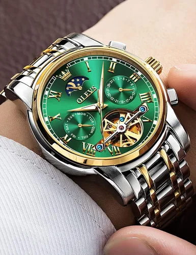 Miniatura 3 de OLEVS Relojes automáticos de cuerda automática para hombre, fecha y día, calendario, relojes de acero inoxidable, movimiento de esqueleto