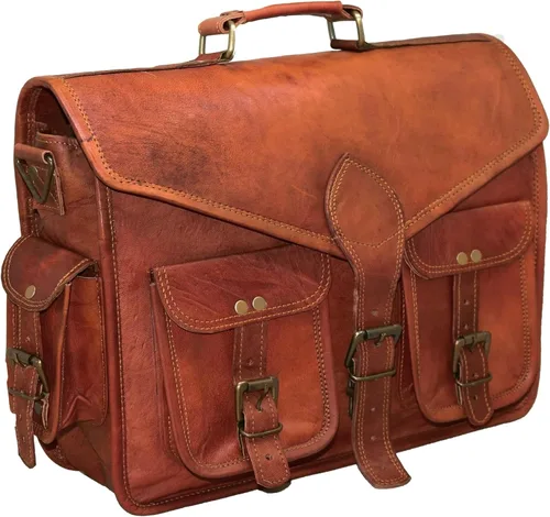 Miniatura 4 de 15 "bolso de mensajero de cuero para computadora portátil, maletín de oficina, regalo para hombres, bolsa de hombro desgastada