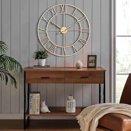 Miniatura 8 de CLXEAST Reloj de Pared de 30 Pulgadas, Gran Reloj de Pared Dorado Champán con Números Romanos de Metal, Relojes de Pared Modernos para Decoración