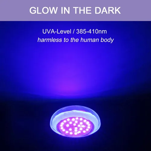 Miniatura 5 de GREENIC Bombillas LED UV negras de 15 W (equivalente a 100 W) base mediana BR30 E26, nivel UVA, 385-410 nm, luz negra UV que brilla en la oscuridad