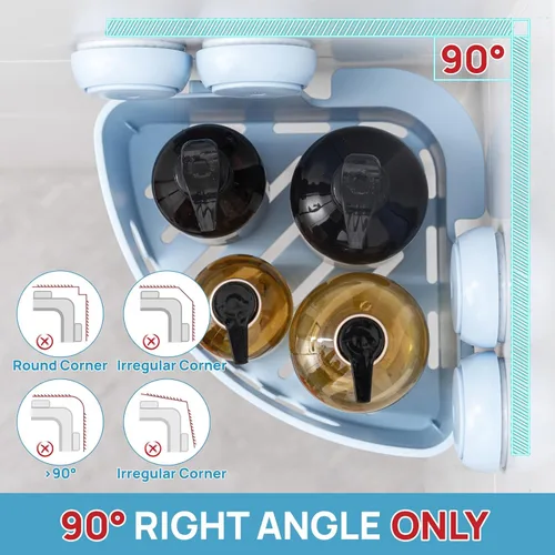 Miniatura 5 de LEVERLOC Organizador esquinero para ducha con ventosa, cesta de ducha potente con ventosa, organizador impermeable y resistente al óxido