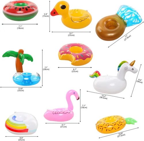 Miniatura 3 de Juego de 9 flotadores de piscina, accesorios de natación para muñecas de niña, divertido anillo de fiesta en piscina, soporte inflable para bebidas