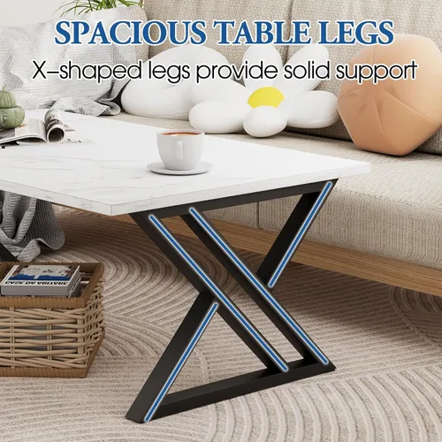 Miniatura 9 de Wolawu Mesa de Café Blanca para Sala de Estar, Mesa Central, Mesa de Té Rectangular Moderna y Simple de Falso Mármol con Estructura de Metal Negro