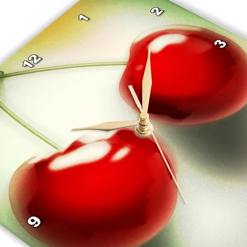 Miniatura 3 de 3dRose DPP_53520_1 Reloj de pared con diseño de cerezas rojas y frutas, 10 x 10 pulgadas