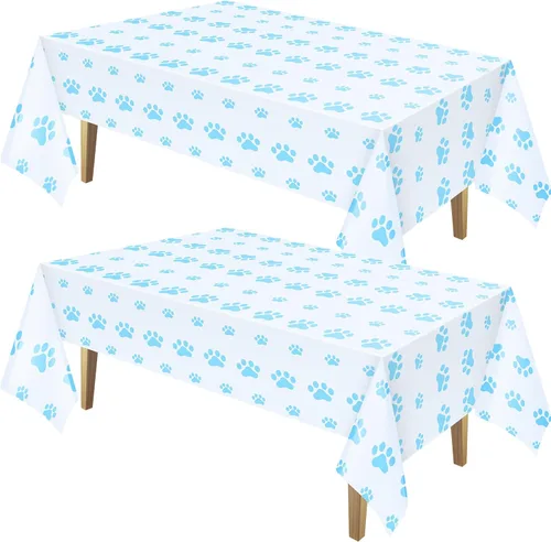 Miniatura 8 de Tatuo 2 manteles con estampado de patas, decoración de cumpleaños de perro, funda de mesa de plástico con diseño de pata de gato, desechable, Negro