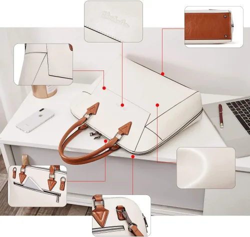 Miniatura 7 de BOSTANTEN Maletín de cuero para mujer de 15.6 pulgadas, bolso de hombro para laptop, oficina, trabajo, bolso cruzado