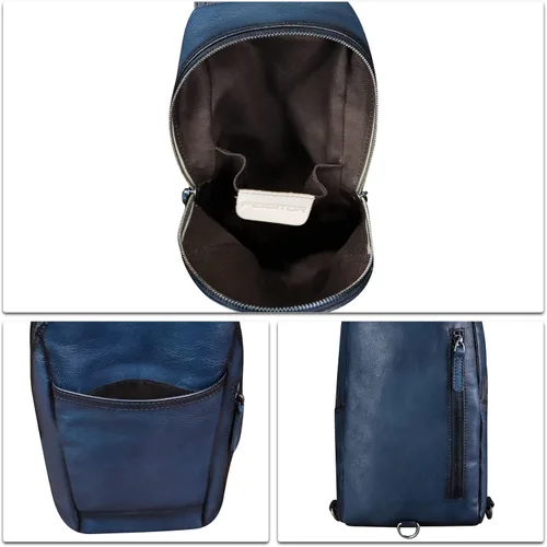 Miniatura 7 de FEIGITOR Bolso bandolera de cuero genuino hecho a mano retro bandolera mochila bolso pecho hombro senderismo riñonera