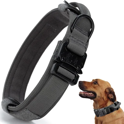 Miniatura 12 de Collar táctico para perro, collar ajustable de nailon para entrenamiento militar con mango de control y hebilla metálica de liberación rápida pesada