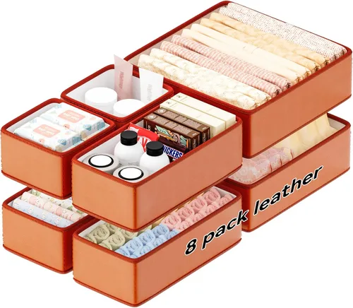 Organizadores de Cajones de Cuero Vegano, Juego de 8 Cajas de Almacenamiento para Maquillaje, Mejora de Lujo para Cajones de Tocador, Reemplazo de