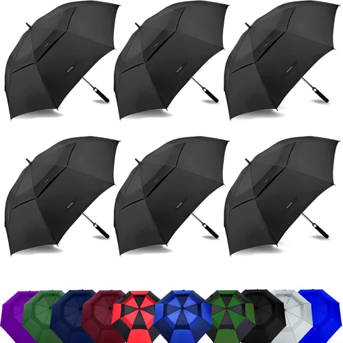 Miniatura 15 de Paraguas de golf extragrande de 62, 68 y 72 pulgadas, con doble dosel ventilado, resistente al viento, impermeable, de apertura automática