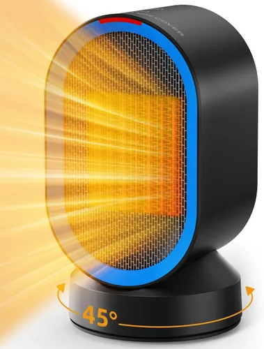 TABYIK Calentador de espacio eléctrico para uso en interiores, pequeño calentador portátil oscilante de 45°, calentador personal oscilante para