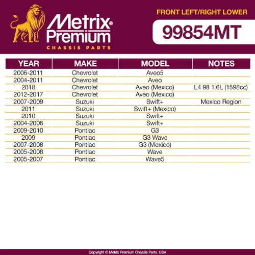 Miniatura 3 de Metrix Premium Front L & R Brazo de control inferior RK620164 y RK620165 para Chevrolet Aveo 04-11, Aveo5 05-11, Pontiac G3 09-10, 09 G3 Wave, 05-08