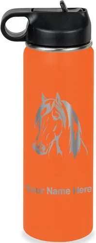 Miniatura 31 de LaserGram Botella de agua personalizada, cabeza de caballo 1, acero inoxidable de doble pared aislada al vacío con popote superior, regalo grabado